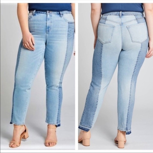 Lane Bryant High Rise Straight Two Tone Denim Jeans - Picture 1 of 10
